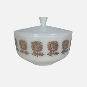 Vintage Federal Glass Connoisseur Bakeware Dish‎ with Lid Sun Flowers 2.5 Quart